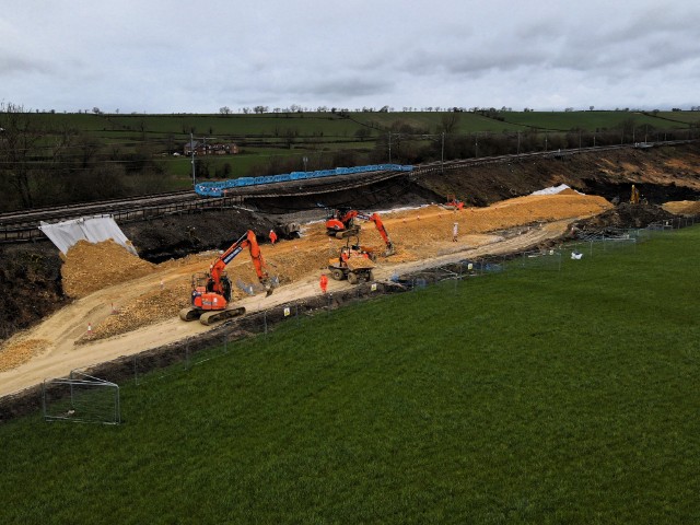 Engineers repairing a landslip at Old Dalby Test Track, Network Rail (2)