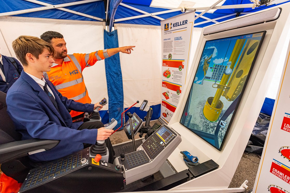 Pupil from Futures Academy using a pile driving simulator