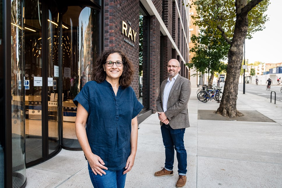 Cllr Asima Shaikh and Alex Elkins outside The Ray Farringdon, home to Better Space, the affordable workspace for local entrepreneurs