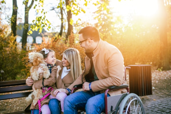 family outside chatting