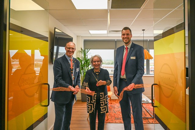 Network Rail and Freightliner open a brand-new operational training academy in Doncaster: L-R Tim Shoveller Freightliner, Dame Rosie Winterton MP Doncaster Central, and Ed Akers Network Rail