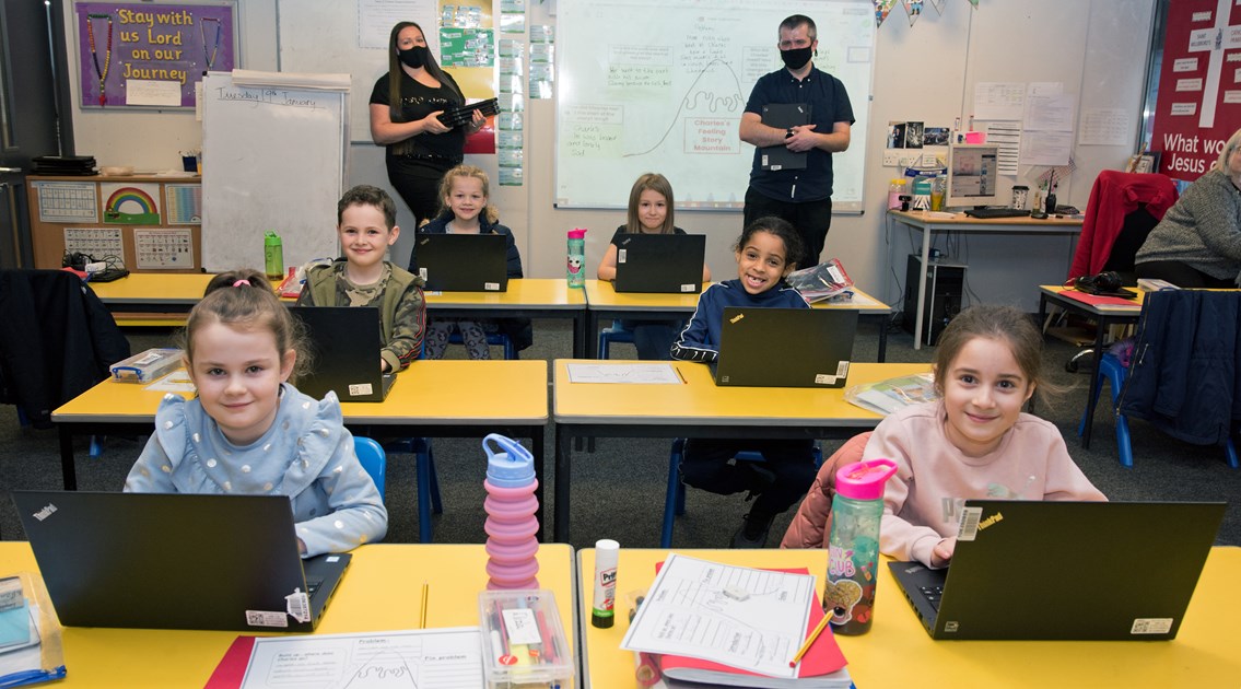 Network Rail donates laptops to St. Willibrord's R.C. Primary School in Clayton, East Manchester: Network Rail donate laptops to all pupils at St Willibrords School in Manchester (1)