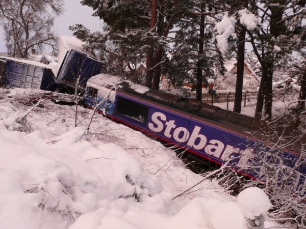 Carrbridge derailment and recovery_5: Photos from the site of the Carrbridge derailment site taken between 5 Jan and 11 Jan