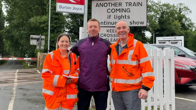 Network Rail and East Midlands Railway unite to raise awareness of International Level Crossing Awareness Day: EMR and NR at Burton Joyce