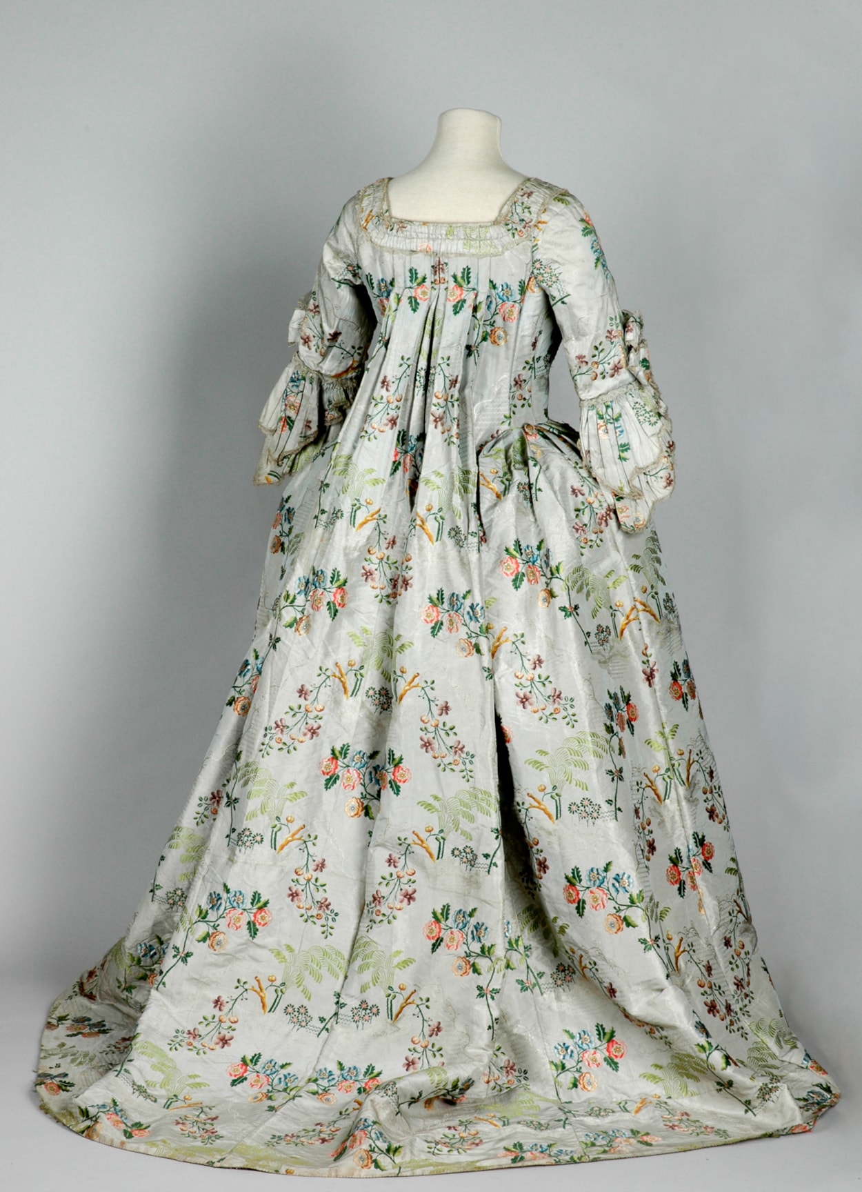 Botanically beautiful: Among the stunning objects on display are a selection of elaborate garments including an 18th century dress made from high-quality, intricate silk fabrics woven in the Spitalfields district of East London, as well as dresses from the 1960s and 70s.