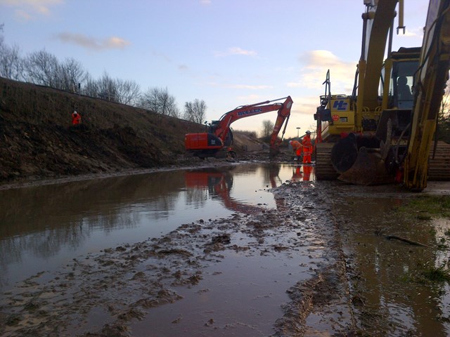 Repair work on bank slip at Ruskington: near Dorrington