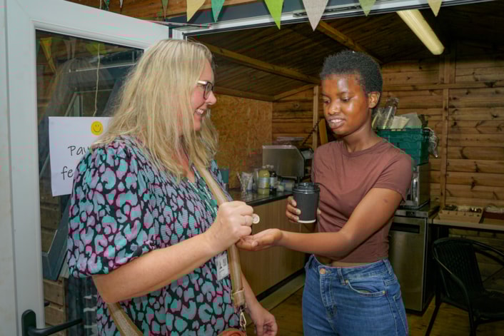John Jamieson 6: John Jamieson School has an extensive array of new outdoor play and learning equipment. Pictured: Louisa Smedley, a parent governor at the school, pictured with pupil Lulu Dube, 18, in the new café.