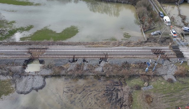 Storm Franklin: Recovery effort continues following devastating damage to Cambrian line: Welshpool storm franklin damage feb 2022