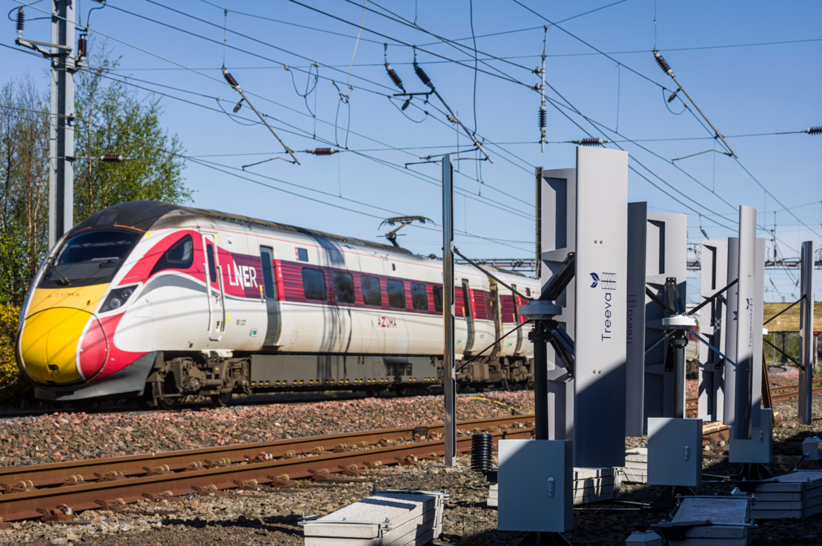 Treeva Turbines at Craigentinny as LNER Azuma passes