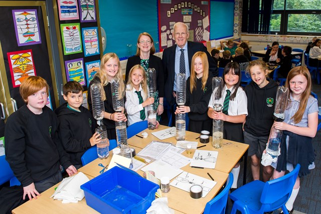 Raising aspirations in science: Science Minister Shirley-Anne Somerville and Sir Ian Wood with pupils at Blackhall Primary