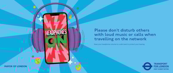 New TfL campaign encourages customers to use headphones on public transport, as research shows majority of customers find loud content disruptive: TfL image - Headphones 2