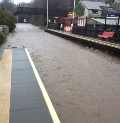 Walsden station flooded, Boxing Day