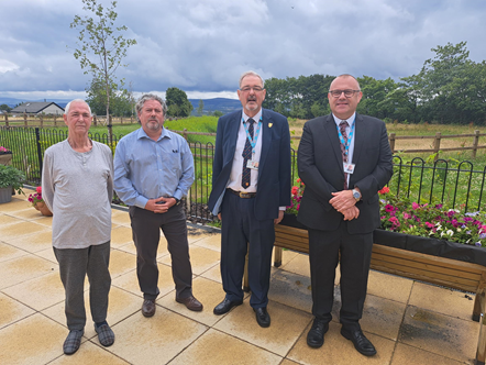 Pictured L-R at the new Meadowfold Hyndburn Ribble Valley Short Break Service in Great Harwood are service user Alan Drew, registered manager Reine Swindlehurst, Lancashire County Councillor and cabinet member for adult social care Graham Gooch and Lancashire County Council's director of adult care 