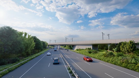 Architect's impression of the Marston Box rail bridge over the M42