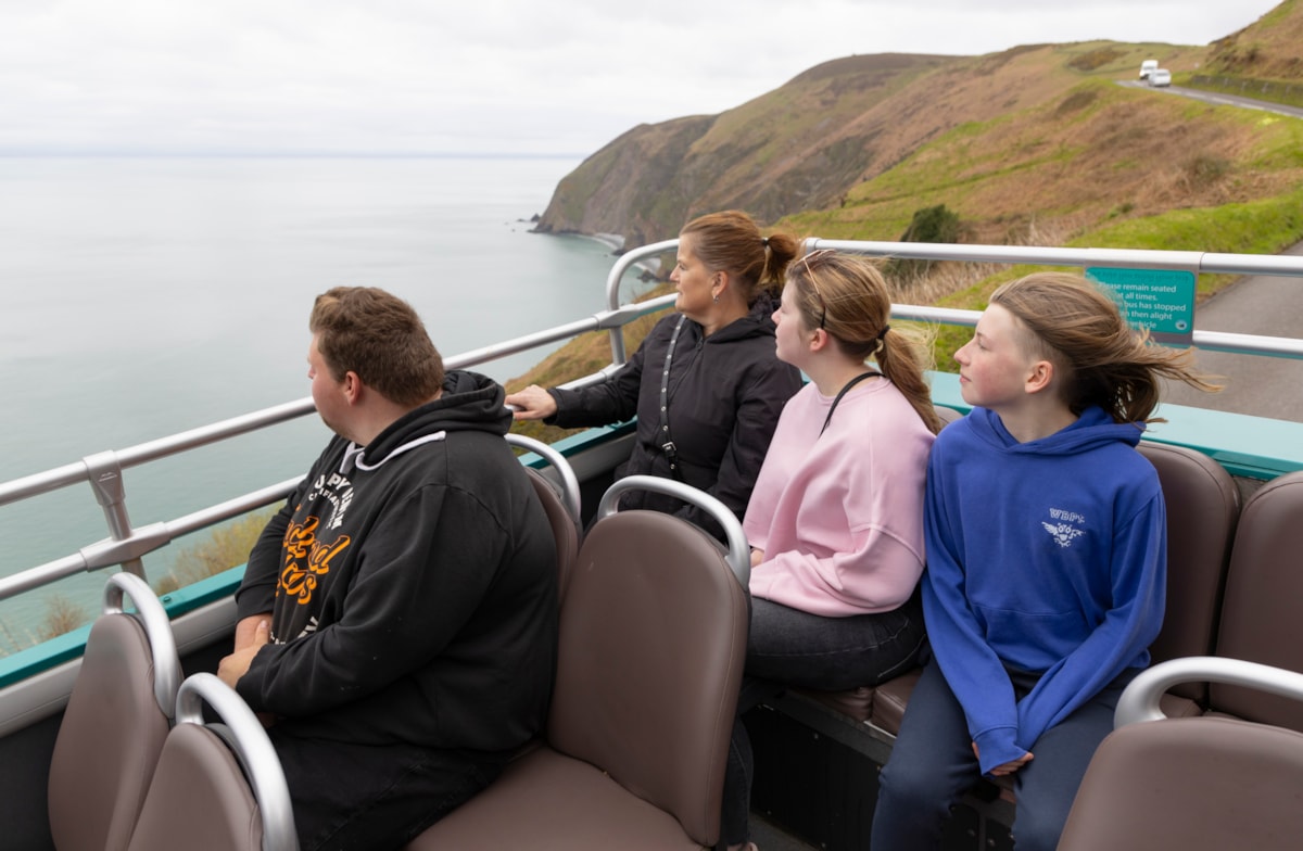 On the top deck of the bus