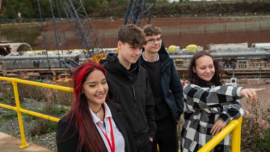 HS2 partners with Build UK to open its construction sites to young people: Young people out on a site visit during the Open Doors event at Long Itchington, October 2022