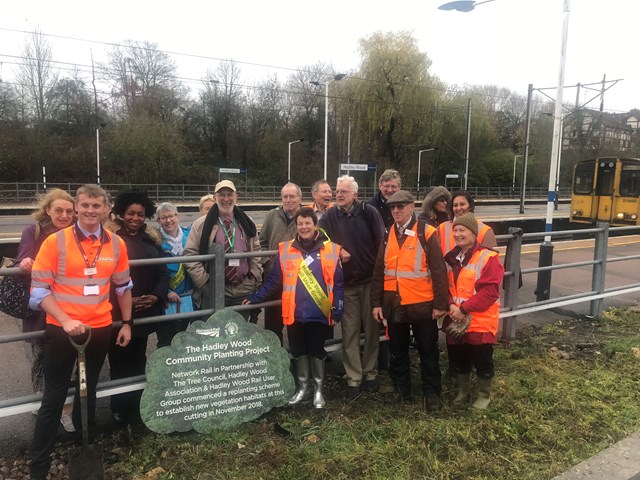 Members of the Hadley Wood Rail Users Group at the launch of the Hadley Wood Community Planting Project