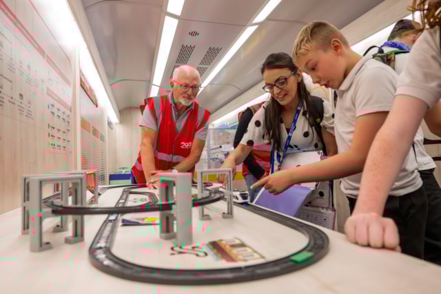 Children enjoy the touring exhibition train Inspiration Credit Jack Boskett and Railway 200 - 1