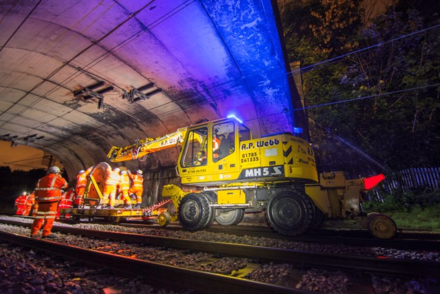 Replacing cable on the West Coast main line in Staffordshire after copper thieves stole sections of it