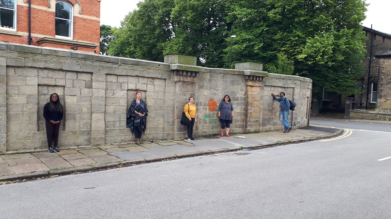 A Garden Through Time: Members of the team who will be working on A Garden Through Time standing at what is believed to have been the entrance to the Leeds Zoological and Botanical Gardens.