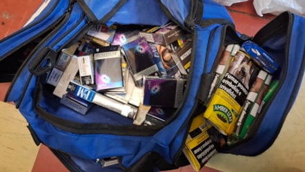 The team discovered cigarettes and five pouches of hand rolling tobacco in branded, non-standardised packaging and oversized, non-complaint vapes.