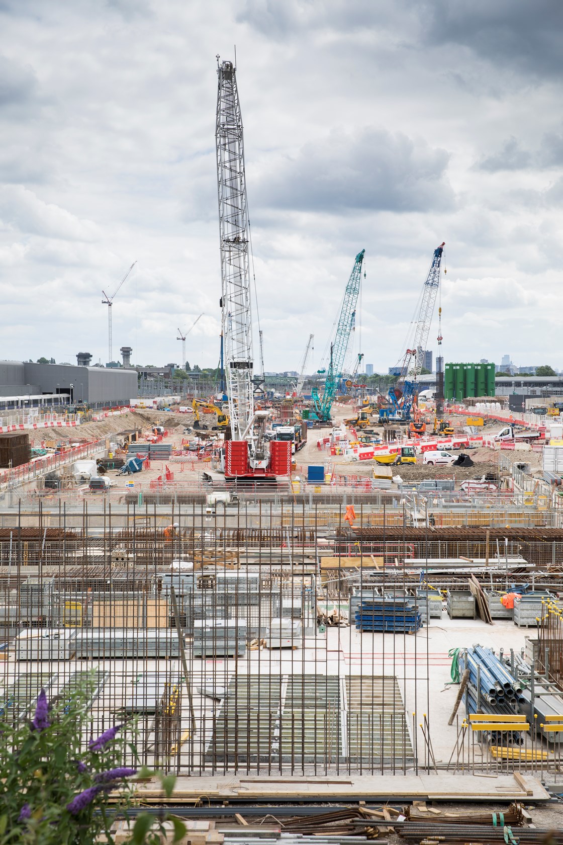 View of the electric crawler crane in the west box at Old Oak Common