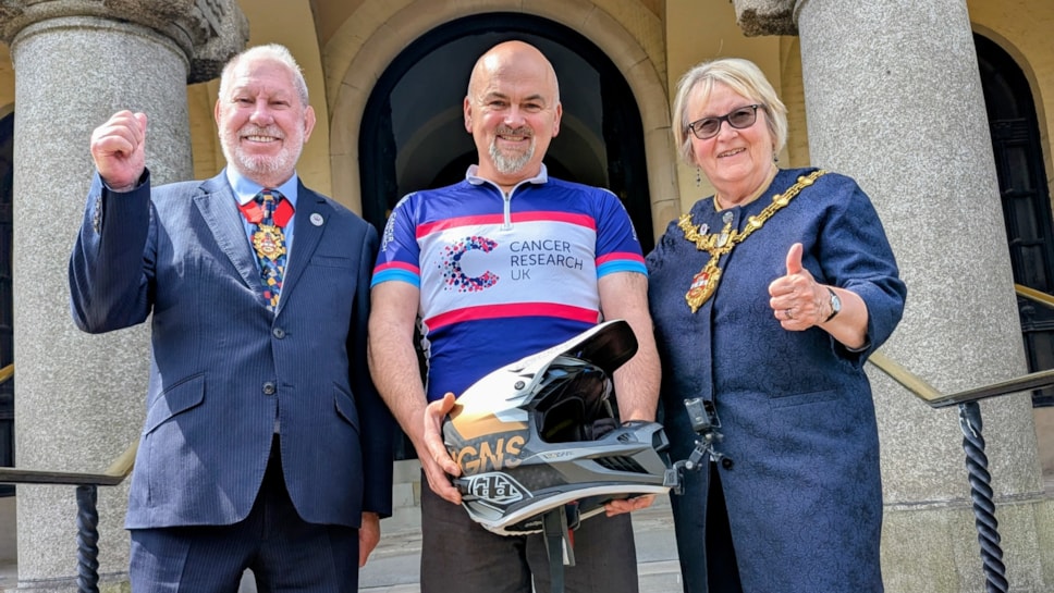 Fundraiser Stephen Griffiths with the mayor of dudley and the mayor's consort