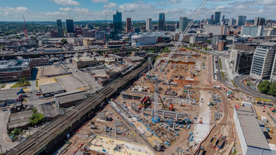 View of the Curzon Sreet site showing the first U-beams in position above what will become the tram corridor June 2026