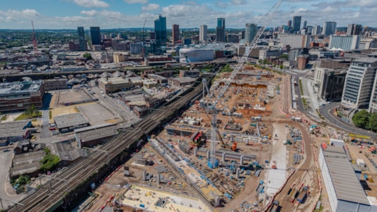 View of the Curzon Sreet site showing the first U-beams in position above what will become the tram corridor June 2026: View of the Curzon Sreet site showing the first U-beams in position above what will become the tram corridor June 2026