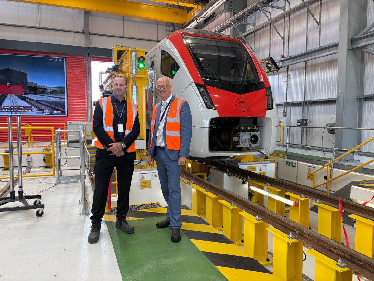 Deputy Minister for Transport Mark Hooper MS with Dan Tipper Transport for Wales Chief Infrastructure Officer at Canton Bogie drop-3