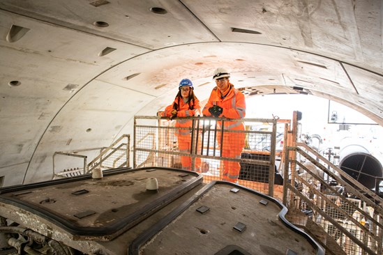 HS2 apprentices Leah Hickman and Jake Flood at Dorothy TBM's second launch