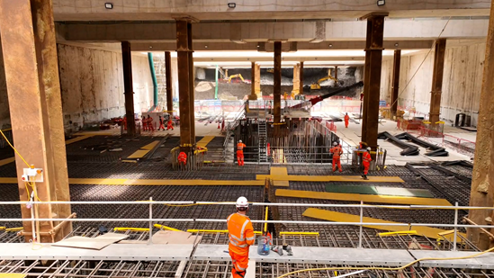 View of 850m underground box which is being excavated for HS2 platforms to be built: Permanent work on the station site has been taking place for two years.