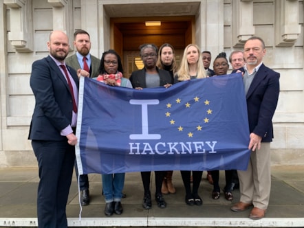 The Council's Cabinet with the #HackneyLovesYou flag