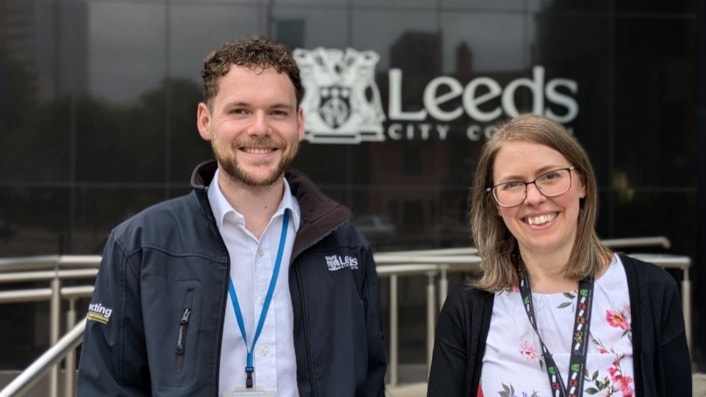 Leeds City Council is named one of the UK's top 100 apprenticeship employers: L-R Jak Lomas and Hannah Wood, civil engineers with Leeds City Council-4