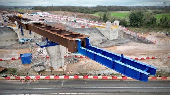 The steel viaduct section moving over the westbound link road