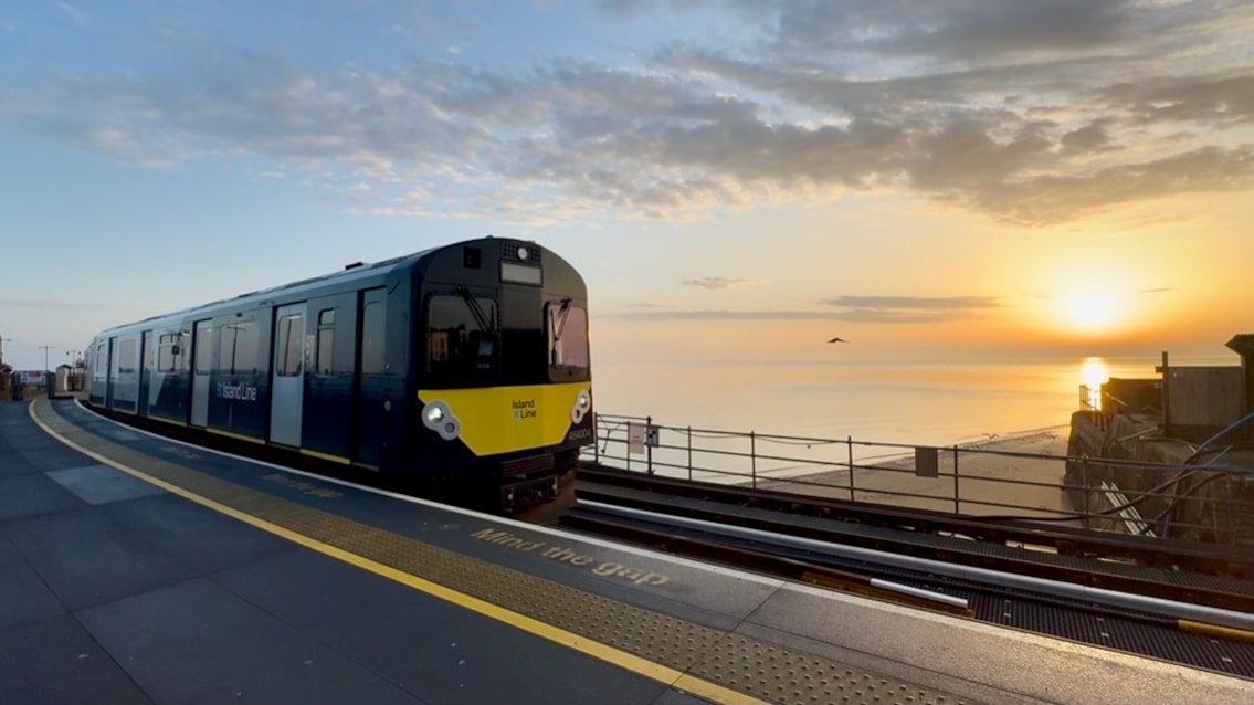Island Line train arrives at Ryde Esplanade
