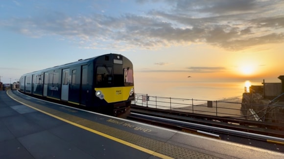 Island Line train arrives at Ryde Esplanade