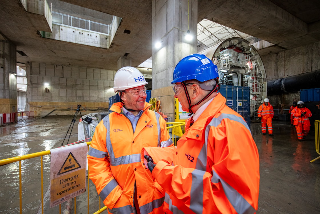 Rail Minister and new CEO at Old Oak Common station box to see the two TBMs preparing to build HS2 to Euston-3