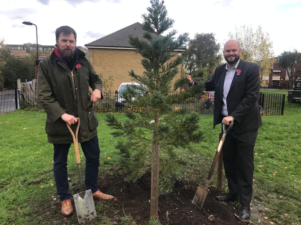 Cllr Jon Burke and Mayor of Hackney, Philip Glanville, planting the first of the 6,000 new trees