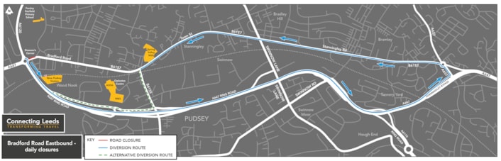 Dawsons diversion map Bradford East Road closure: Dawsons diversion map Bradford East Road closure