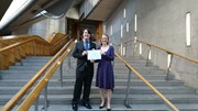 Higgs Physics Prize winners: Scotland’s Science Minister, Shirley-Anne Somerville- with winner Daniel Johnstone