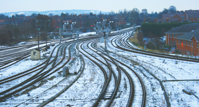 Snow covered railway - signals