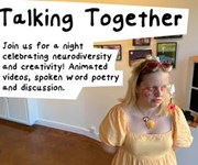 Disabled artist Eleana with Talking Together information