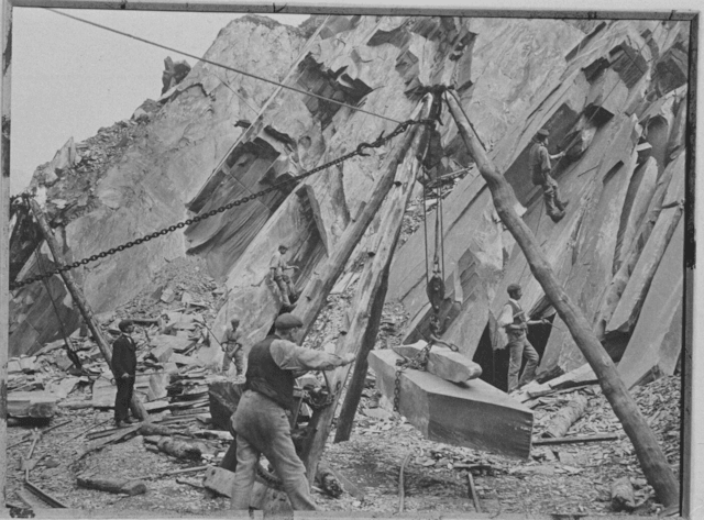 Oakley slate mine workers in the Ffestiniog slate quarry, which first opened in 1818 credit National Library of Wales: Oakley slate mine workers in the Ffestiniog slate quarry, which first opened in 1818 credit National Library of Wales