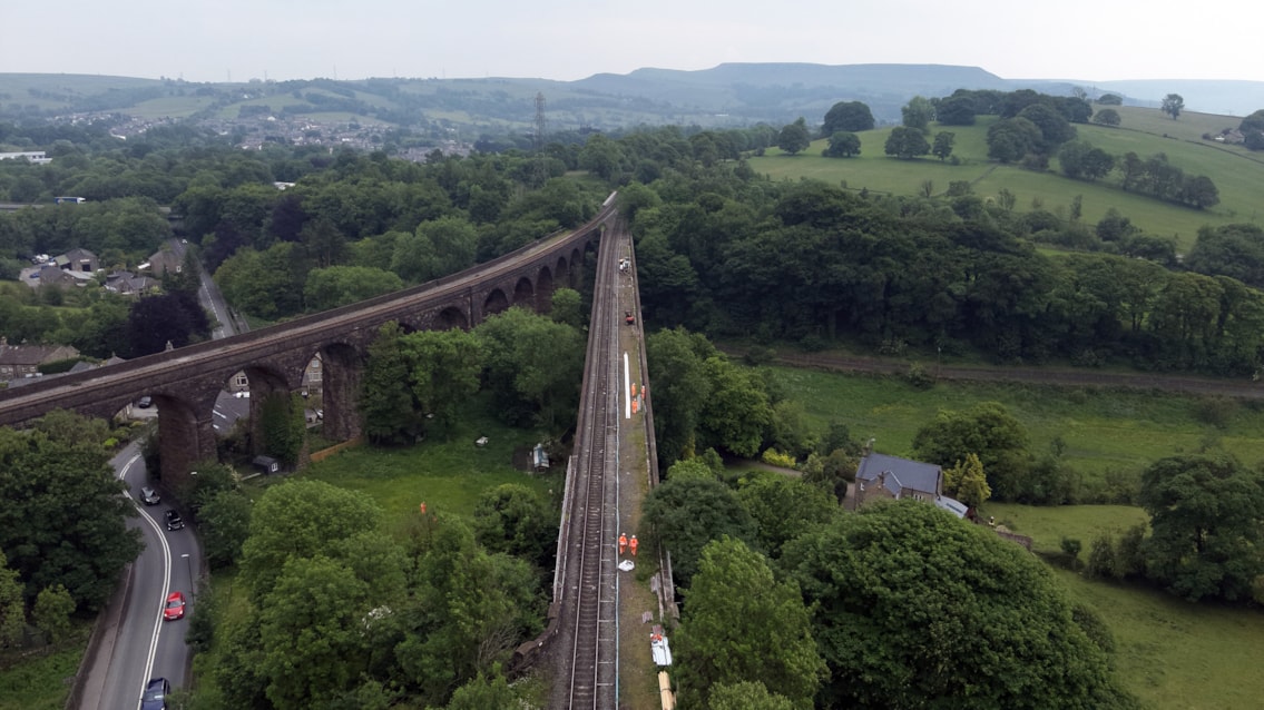 Chapel Milton viaduct wide of track June 2025