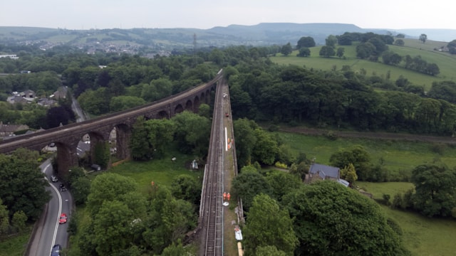 Chapel Milton viaduct wide of track June 2025: Chapel Milton viaduct wide of track June 2025