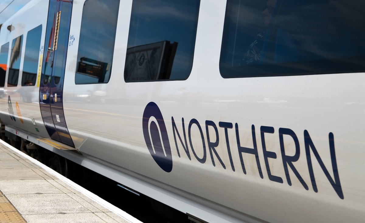 Image shows a Northern train up close