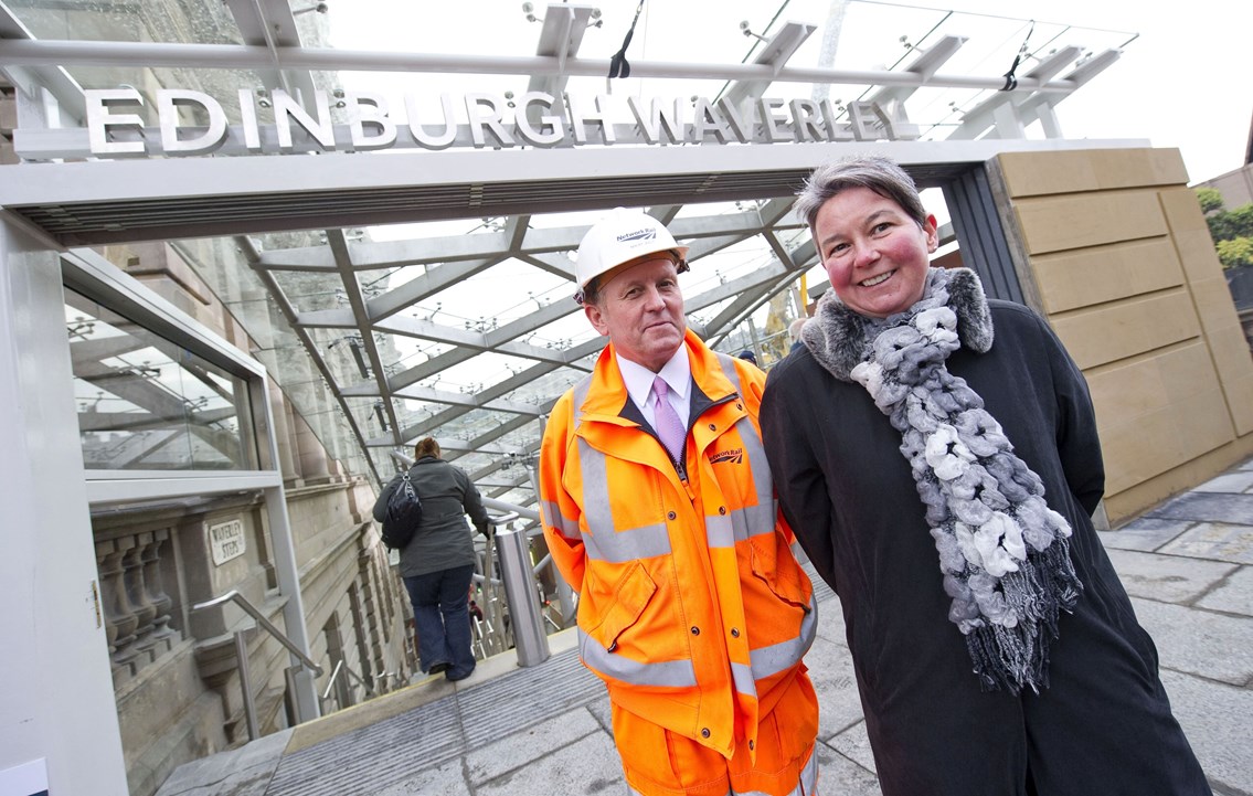 Waverley Steps 1: Edinburgh Waverley manager Juliet Donnachie with Malcolm Jolly, site manager for the refurbishment project.