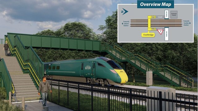 Have your say on changes to level crossings in Oxfordshire: Yarnton proposed footbridge - South West view