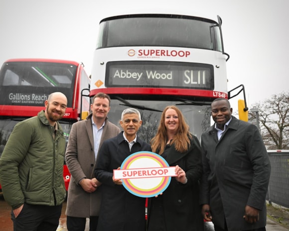 TfL Image - Greenwich Council Cabinet Lead Calum O'Byrne Mulligan, Seb Dance, Sir Sadiq Khan, Lorna Murphy TfL, Greenwich Council Leader Anthony Okereke